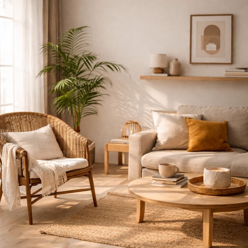 Stijlvolle woonkamer met natuurlijke materialen en warm interieur als inspiratie voor wonen en interieur